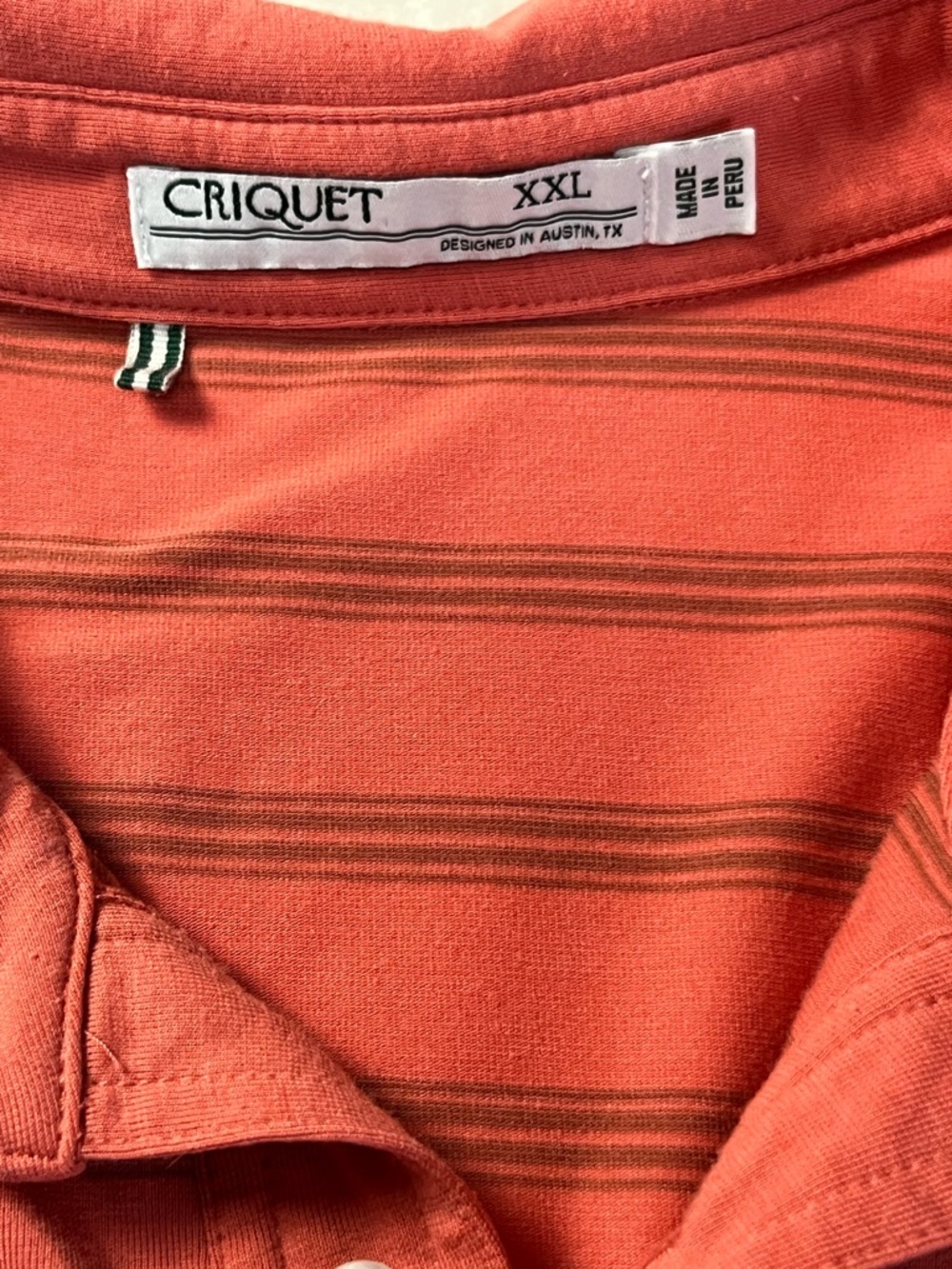 Criquet Men’s Polo Shirt XXL Dark Coral Salmon Striped Golf Preppy Casual Summer - Picture 8 of 8